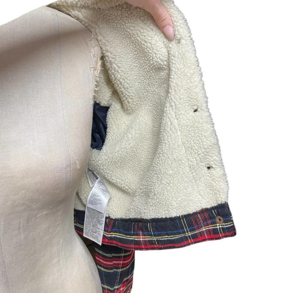 Levi's Ex-Boyfriend Tartan Plaid Corduroy Cropped Sherpa Jacket Size Small - Picture 10 of 16